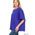 thumbnail image 2 of Zenana Women & Plus Cotton French Terry Drop Shoulder Raw Edge Relaxed Casual Solid Tee Shirt Top, 2 of 4