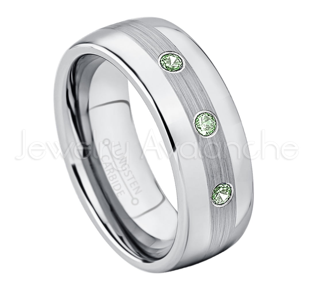 0.21ctw Alexandrite & Diamond 3-Stone Titanium Ring 8MM Comfort Fit Polished Dome White Titanium Wedding Band 