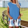 thumbnail image 3 of Daiosportswear Summer Women'S Clothing Round Neck Short-Sleeved Contrasting Colors Tee and Print Shorts,2 Piece Sets for Women Blue-C M(M), 3 of 6