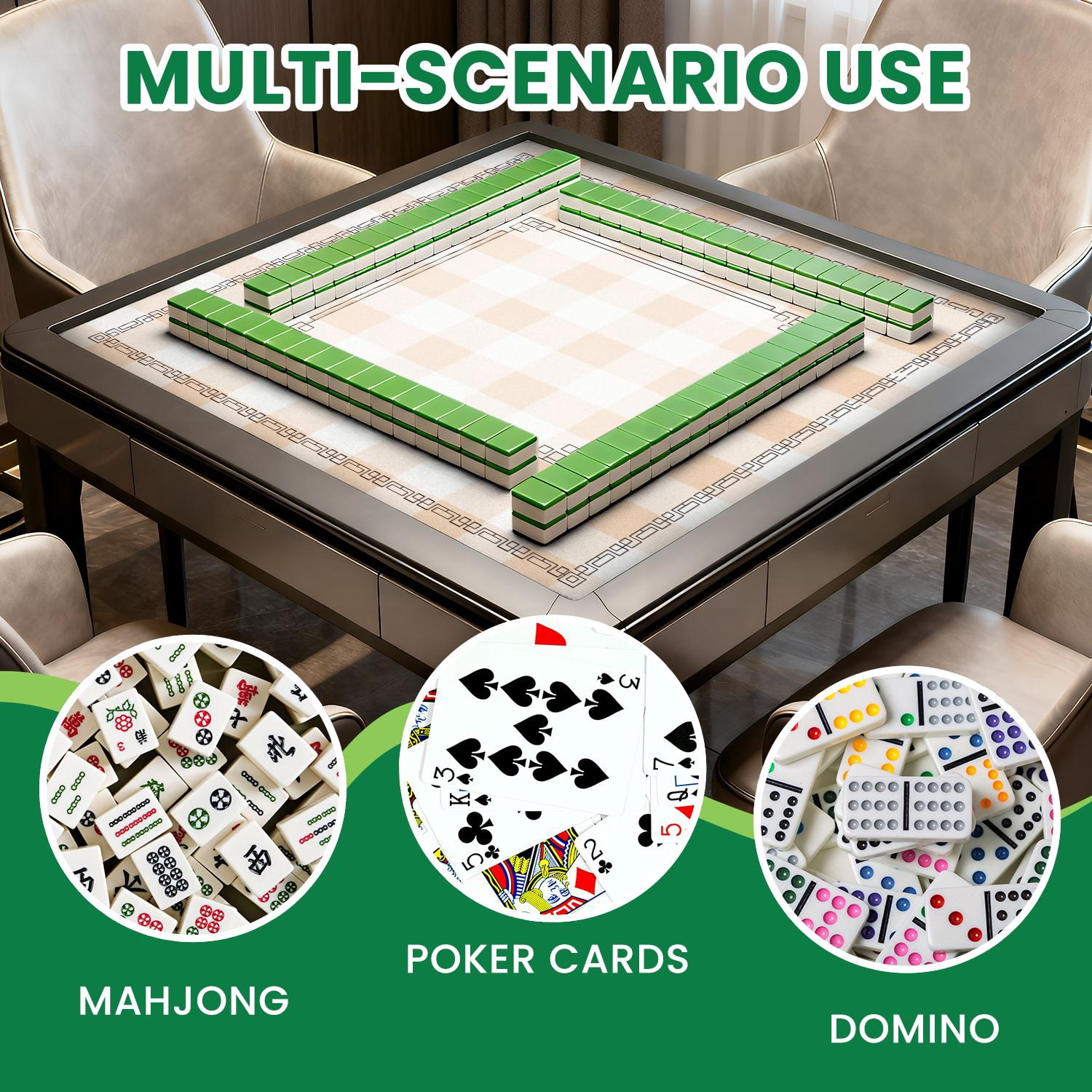 Mahjong Mat 31.5" x 31.5" Peach Gingham Checkered Soft Beige Squares Non-Slip Noise Reduction American Mahjong Tiles Table Cover for Dominoes Poker Card Board Games Gift