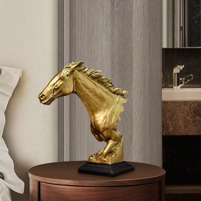 de cabeza de caballo de estilo nórdico, artesanías, arte, resina, regalos escultura de de animales para la decoración del gabinete , Dorado Soledad Estatua de cabeza de caballo