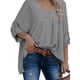 thumbnail image 2 of Qarigey Camisa de mujer con cuello en V Blusa suelta Manga larga Color sólido Top casual Prendas para la parte del cuerpo Gris M, 2 of 6