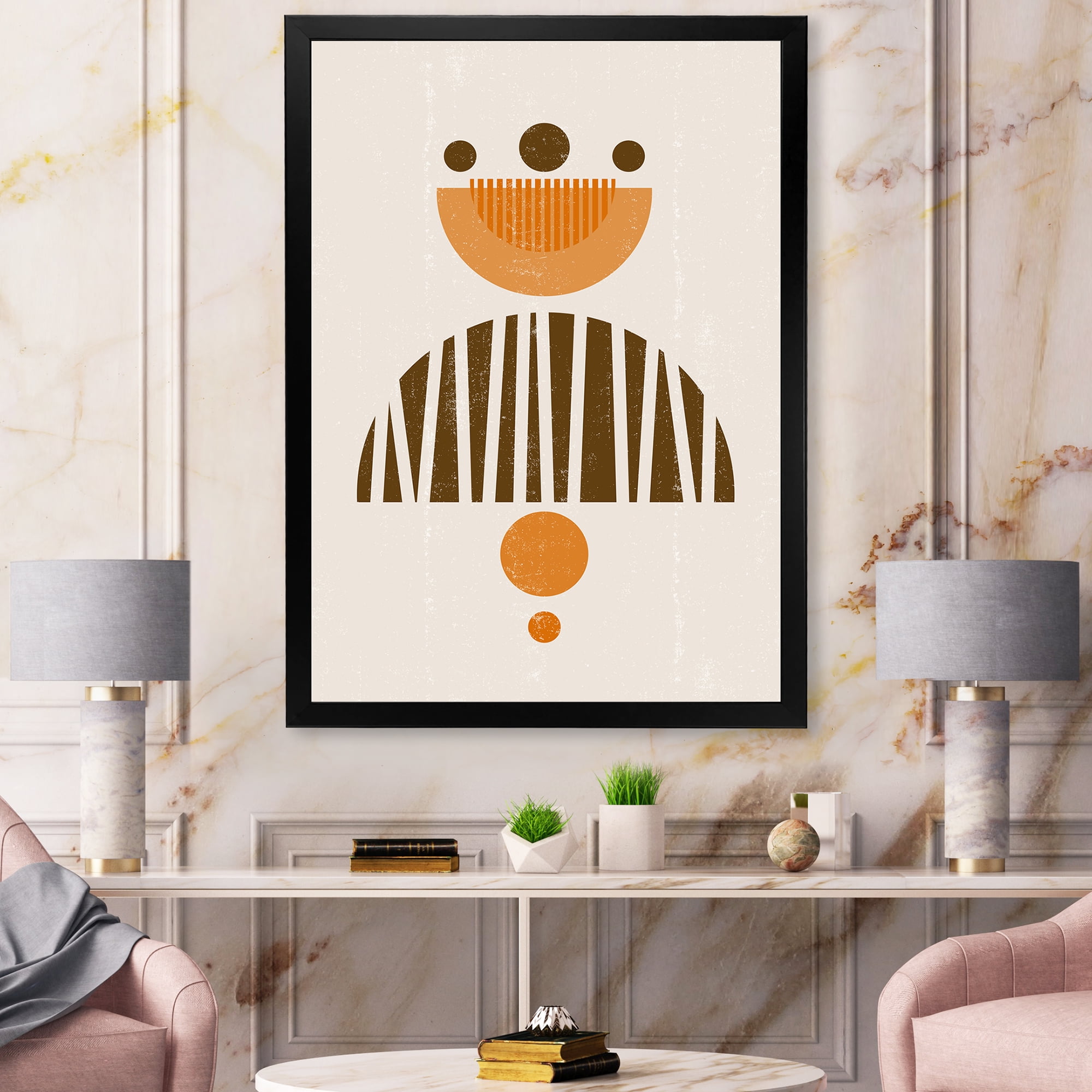Designart 'Abstract Minimal Moon and Sun In Earth Tones IV' Modern Framed Art Print