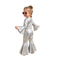 thumbnail image 2 of vastwit Little Girls Shiny Metallic Flare Jumpsuit Disco Themed 70s Birthday Party Outfit Silver 5T, 2 of 7