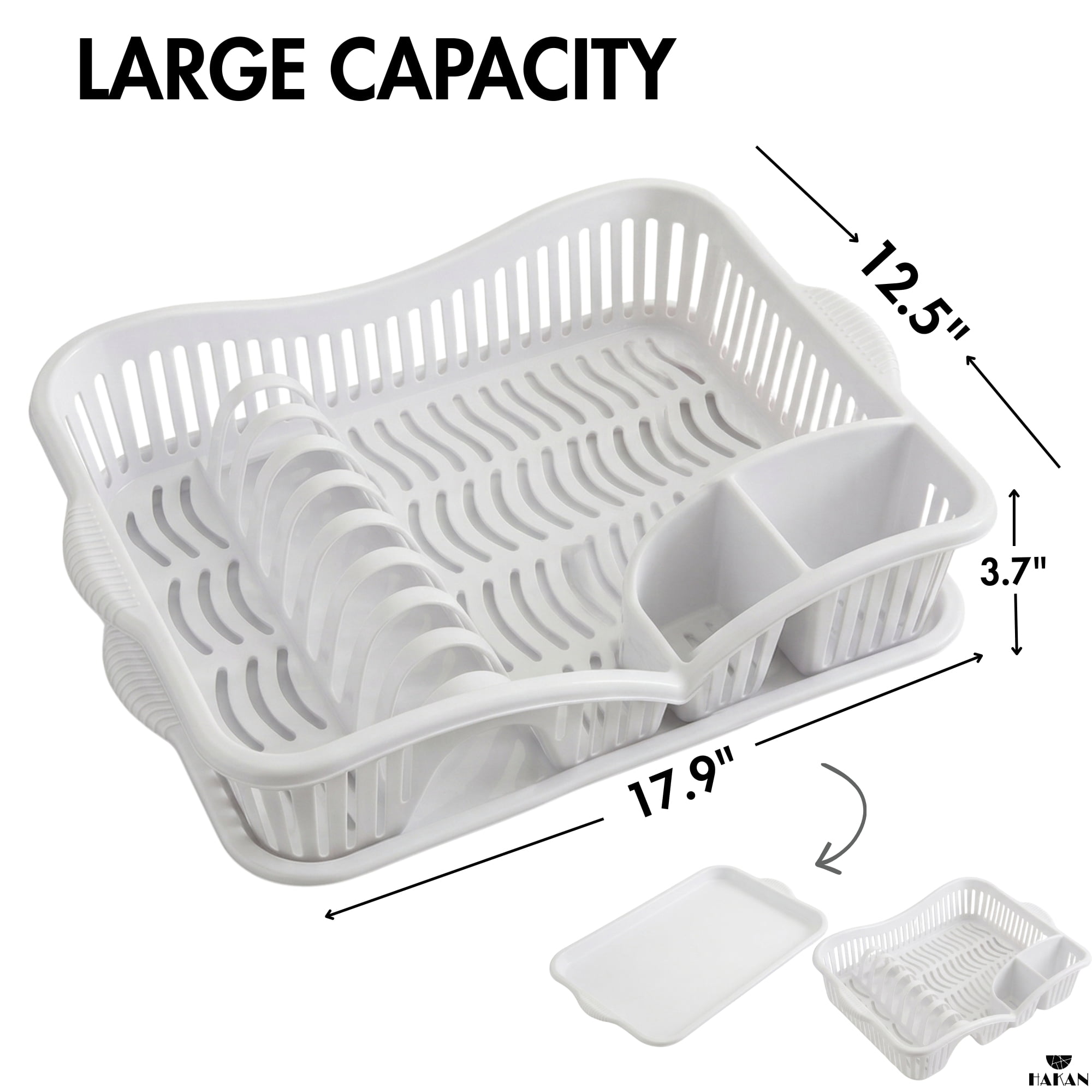 Hakan Dish Drying Rack with Drainboard & Cutlery Holder, Plastic, 17.9x12.5x3.7”