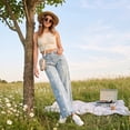 thumbnail image 4 of Women's Casual Baggy Floral Barrel Jeans Y2K Boyfriend High Waisted Jeans Wide Leg Denim Ankle Pants Light Blue S, 4 of 6