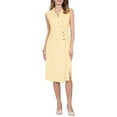 thumbnail image 2 of INSPIRE CHIC Women's Notch Lapel Wrap Neck Dress Sleeveless Slit Front Ruched Pencil Dresses S Yellow, 2 of 5