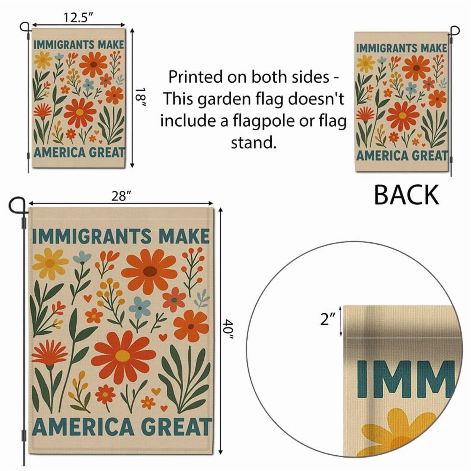 TiniDecor Immigrants Make America Great Garden Flag – 36”x60” Colorful Floral Yard Banner, Outdoor Decor