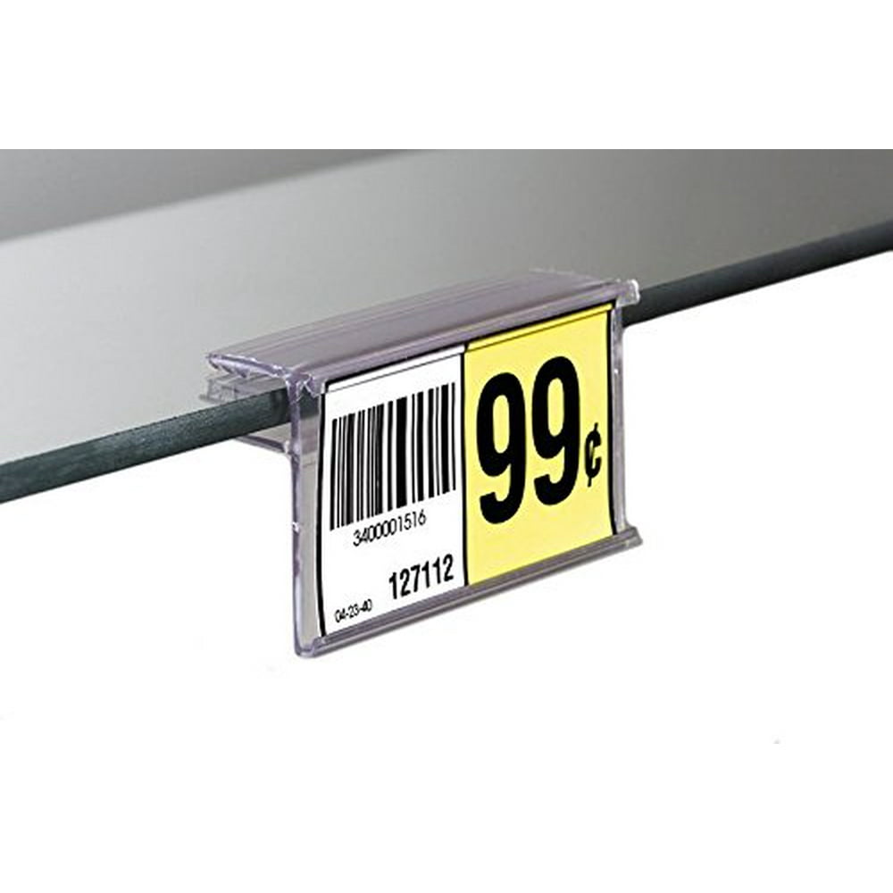 Glass Shelf UPC Ticket Label Holder, Grips on Glass from 3/16" to 1/4