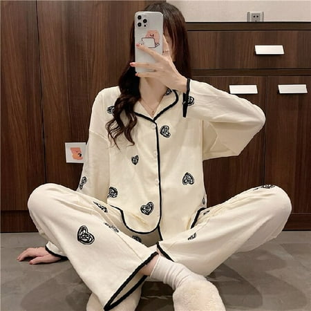 

CoCopeaunt Spring Autumn Pajamas Set for Women Thin Cotton Fashion Print Women Long Sleepwear Suit Home Clothes Women Female Sleepwear