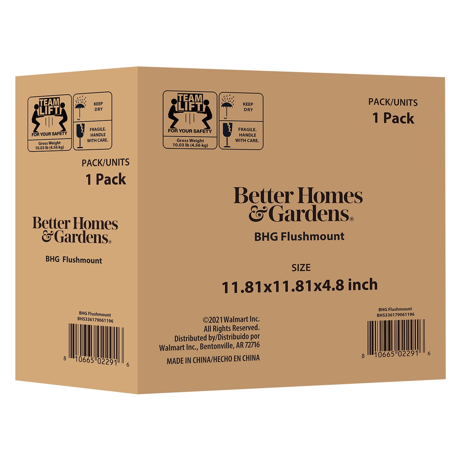 Better Homes & Gardens 12" Farmhouse Square Gold Flush Mount Ceiling Light, Metal Frame No Shade
