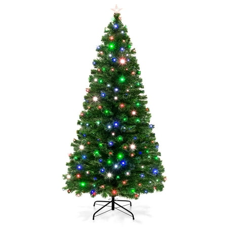 Best Choice Products 7-foot Pre-Lit Fiber Optic Artificial Christmas Pine Tree with 280 UL-Certified 4-Color LED Lights, 8 Sequences, Foldable Stand, (Best Inexpensive Christmas Tree)