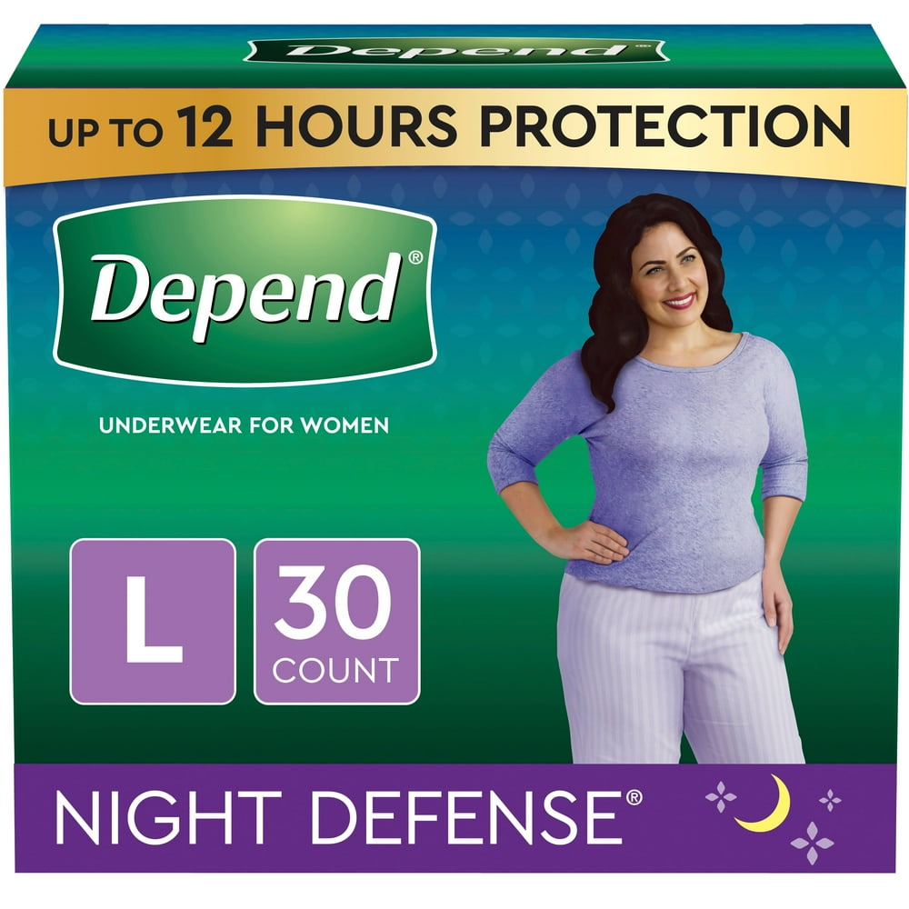 Depend Night Defense Women's Overnight Adult Incontinence Underwear, L