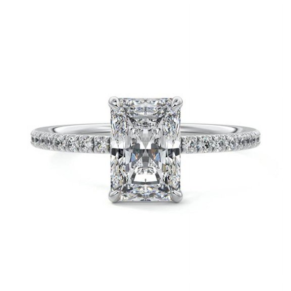 Golden Jewel Radiant Cut Excellent 1.9 Ct Diamond Ring For Women's - White Gold Over 14K Silver Diamond Ring - Solitaire with Accent Diamond Rings for Women's - Hidden Halo Diamond Rings for Women's