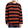 thumbnail image 1 of SNKSDGM Haut Court à Manches Longues pour Femmes Grande Taille Automne Hiver Col Rond Rayé Chandail en Molleton Chandail m, 1 of 5