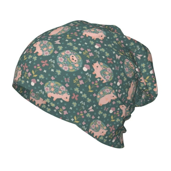 Pofeuu Hedgehogs and Flowers Print Toddler Beanies for Boys Baby Warm Slouchy Skullcap Hats Toddler Beanie Knit Caps Hats for Kids