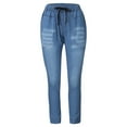 thumbnail image 4 of Henpk New Arrivals 2024 Now Trending 2024 Jeans For Women High Rise Leggings For Women Plus Size Clearance Summer Elastic Plus Loose Casual Drawstring Plus Cropped Blue L, 4 of 7