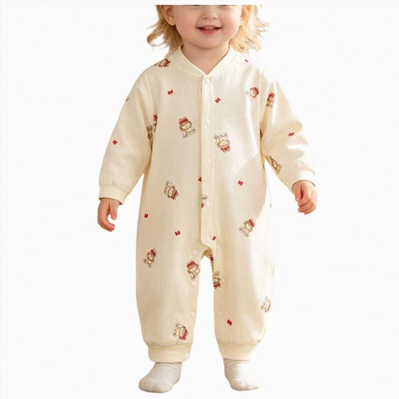 WUANDIXFA Baby Girl Rompers 3 6 9 12 18 24 Months 2T 3T Unisex Soft Sleeper Cotton Long Sleeve Romper Newborn Daily Outfit Baby Girl Outfits,Red,9-18 Months