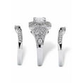 thumbnail image 2 of PalmBeach Jewelry 2.22 TCW Cubic Zirconia Clover Motif 3-Piece Bridal Set in Platinum-plated Sterling Silver, 2 of 5