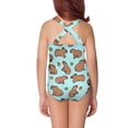 thumbnail image 5 of Yuyamidu Capybara Girl Swimsuit One Piece Bathing Suit with Cross Strap Design Quick Dry Swimwear Full Coverage Beach Swimwear for Girls Ages 5-14, 5 of 7