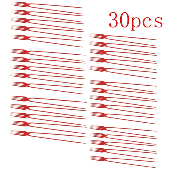 Puntoco Liquidación de suministros de cocina Juego portátil de 10 piezas de palillos chinos desechables de plástico negro y rojo, tenedor, vajilla multifuncional 2 en 1