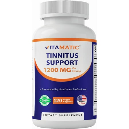 Vitamatic Tinnitus Relief Support – 120 Veggie Capsules – 1200 mg Per Serving- Supports Ear Health, Reduces Ringing in Ears, Non GMO- Gluten Free