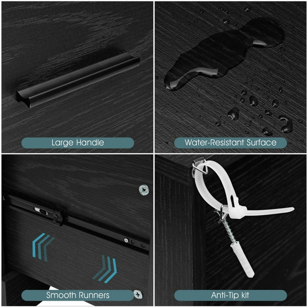 Demi Bonn 2-Drawer Lateral File Cabinet with Adjustable Bars for Home and Office, Black