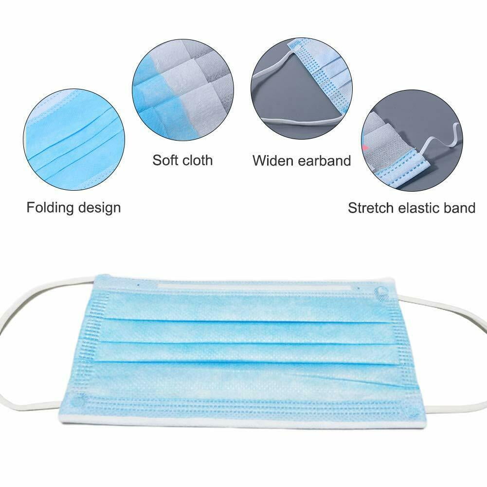 100 unit Disposable Face Masks 3 Ply Non-Woven Fabric Soft & Comfortable Safety Cover Guard against unseen airborne substances, Pollen, Smoke, Air Pollution with Free Resealable Bag