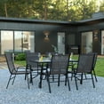 thumbnail image 3 of Flash Furniture Brazos Series 7-Piece Steel Glass Patio Table and Chair Set, Black, 3 of 12