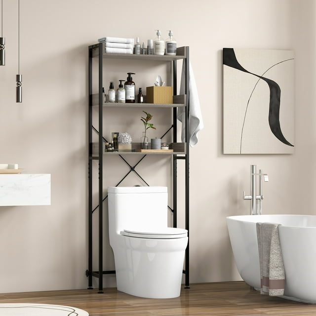 Giantex Over The Toilet Storage Rack, 3-Tier Bathroom Space Saver Organizer, Easy Assembly, Grey
