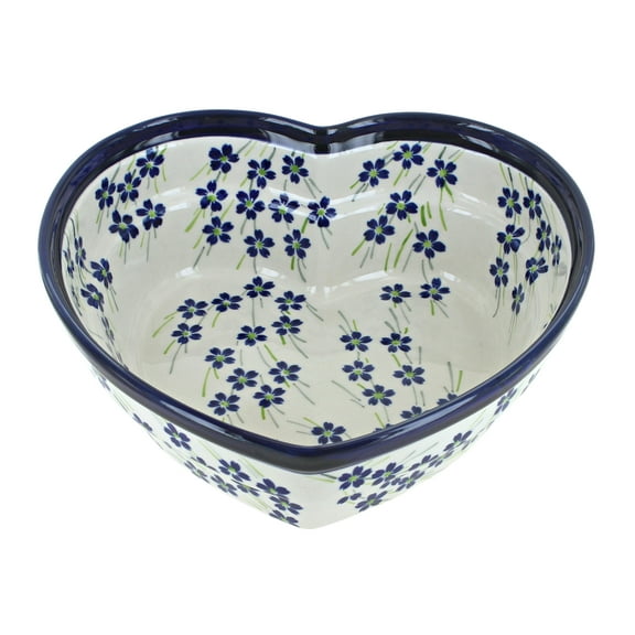 Blue Rose Polish Pottery Willow Large Heart Bowl