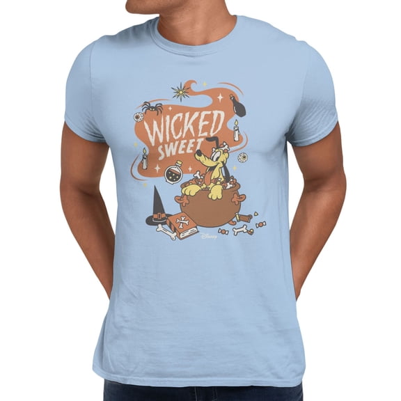 Disney Mickey Mouse Pluto Cauldron Halloween Men's T Shirt (Light Blue, S-XXXL)