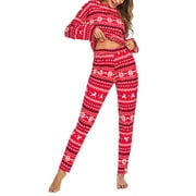 Xingqing Women Christmas Pajamas Sets 2 Piece Nightwear Layer Thermal Underwear Set Sleepwear M