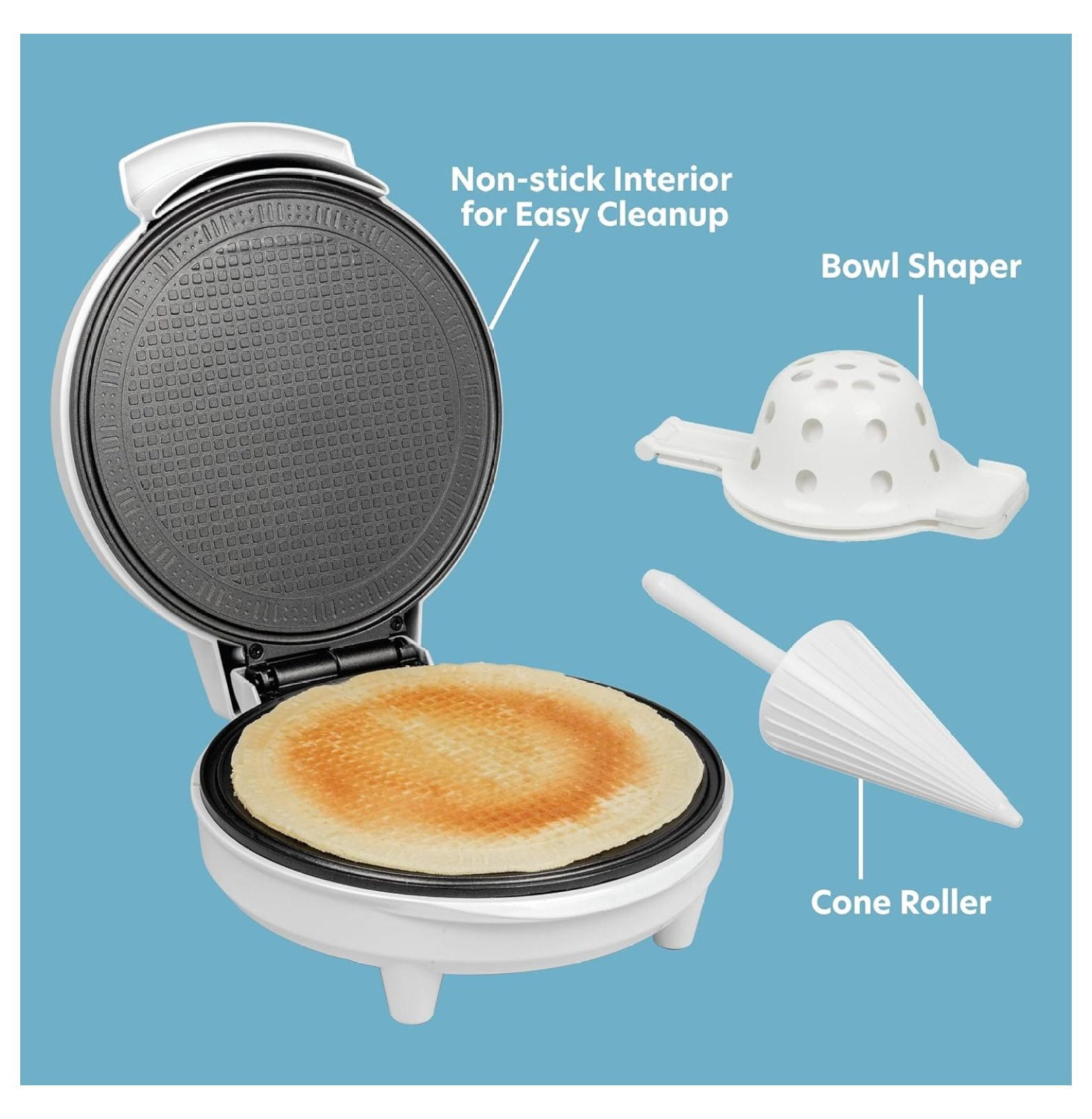 Waffle Cone and Bowl Maker for Homemade Cones- Includes Shaper & Bowl Press- Electric Nonstick Waffler Iron Machine for Sundaes or DIY Dessert, Summer BBQ Gift Treat for Kids Adults