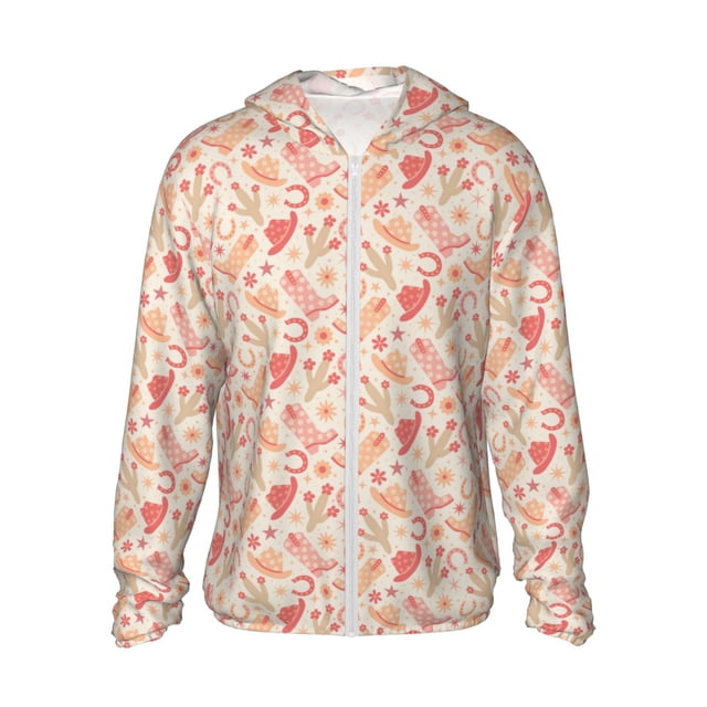 Fotbe Cowgirl Boots 4 Chaqueta con Protección Solar UPF 50+ para Hombre y Mujer, Camisa con Capucha y Bolsillos-Small