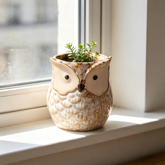 Cute Owl Ceramic Planter 2.6 Inch, Small Succulent Cactus Flower Pot for Indoor Outdoor Home Office Decor, Animal Style Tabletop Garden Decor Pot Gift
