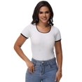 thumbnail image 3 of Women Summer Short Sleeve Shirts Crewneck Striped Color Block T Shirts Slim Fit Basic Tee Tops, 3 of 6