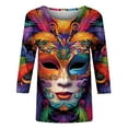 thumbnail image 5 of QATAINLAV Lightening Deals 2024 Blouse Mardi Gras Tops for Women Daily Tshirt 3/4 Sleeve Blouse Mask Print Top Carnival Costume O Neck Casual Shirt Multicolor XXL, 5 of 6