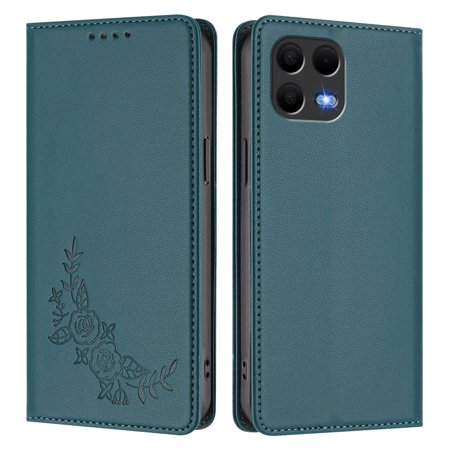 PU Leather Wallet Case for T-Mobile Revvl 8 Pro Strong Magnetic Flip Folio Cover RFID Blocking 2 Card Slots Kickstand Embossed Floral Pattern Phone Protective Shell.A07