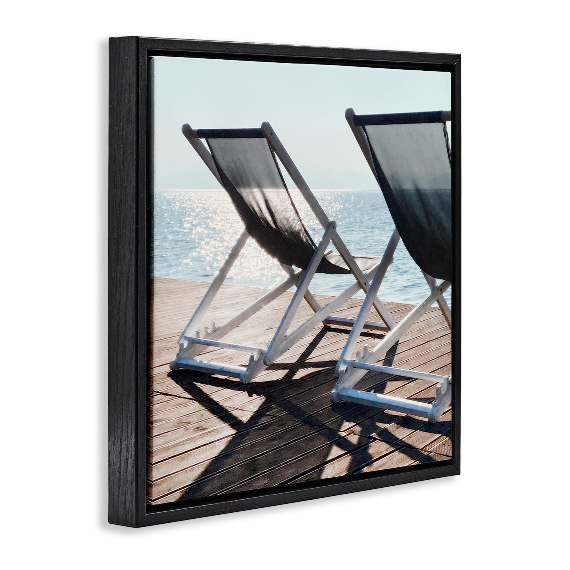 Stupell Industries Beach Shadow Reach Landscape Painting Black Floater Framed Canvas Art Print Wall Art, 18 x 18
