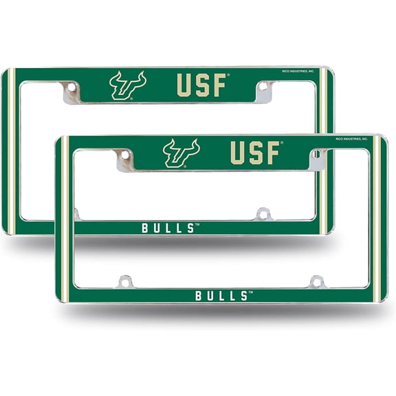South Florida NCAA Bulls (Set of 2) Chrome Metal License Plate Frames with Bold Full Frame Design