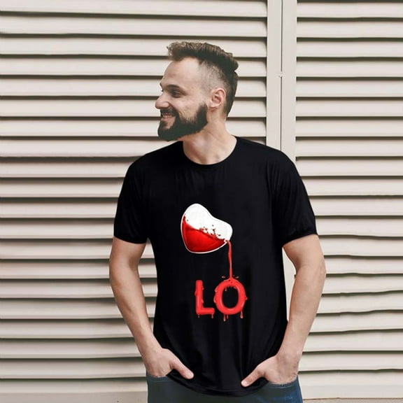 EQWLJWE Valentine Graphic Tees Couple Matching Shirts Short Sleeve Heart Printed T-Shirt Blouse Tops Clothes for Men Women