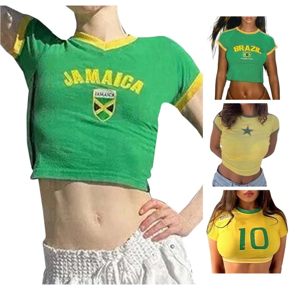 Trendfront Womens Y2K Soccer Crop Tops Crewneck Short Sleeve Country Pride Graphic Match Day National Supporter Baby Tee Crop Tops