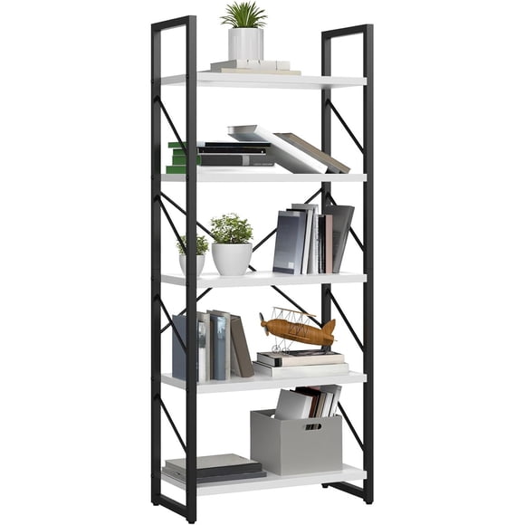 axGear Storage Rack Modern White Shelves 5 Tiers Bookshelf Kitchen Living Room