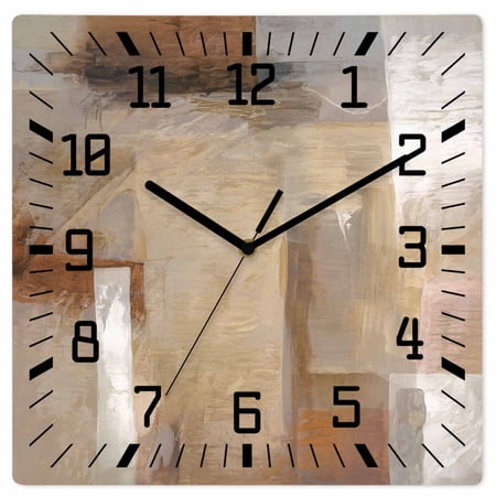 Brown Wooden Wall Clock Silent Non Ticking, Abstract Paint Texture Retro Smudge Graffiti Art Square Wall Clocks Battery Operated, Decor Clock for Home Office, Living Room, Kitchen, 12 Inch