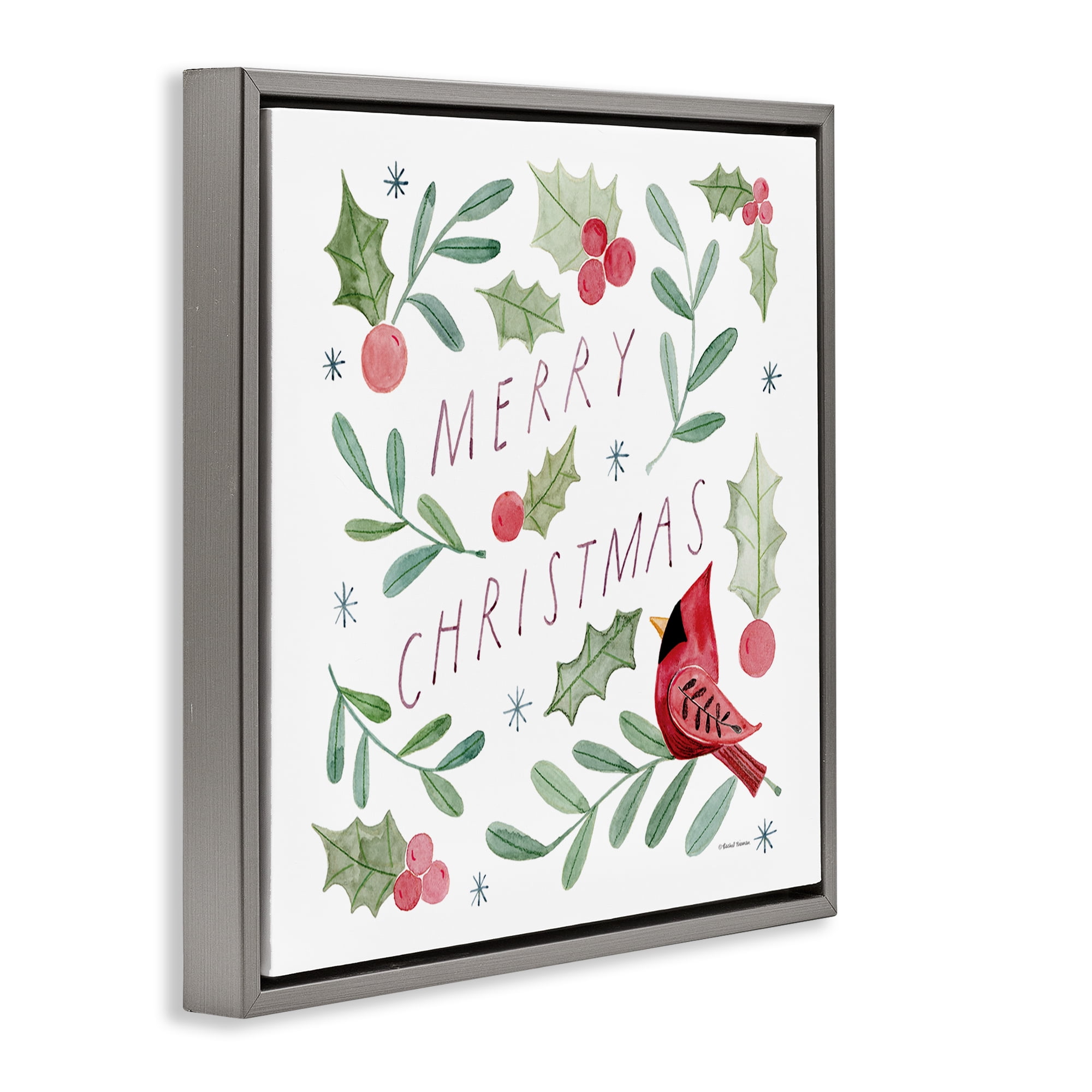 Stupell Industries Soft Whimsical Christmas Holiday Painting Gray Floater Framed Canvas Art Prints Wall Art, 25 x 25