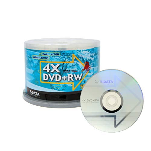 50 Pack Ridata DVD+RW 4X 4.7GB Silver Logo Rewritable DVD Plus RW Re-writable Blank Recordable Media Disc