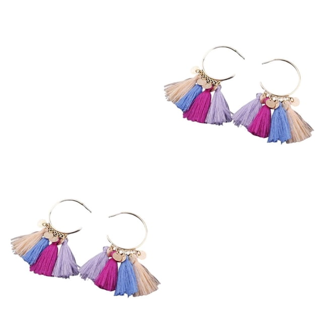 Qarigey Pendientes de araña Moda Bohemia Boho Fan Tribal Borla Oreja Cuelga Adorno Aro Día de San Valentín Niñas Par Colorido Vistoso 2Conjunto