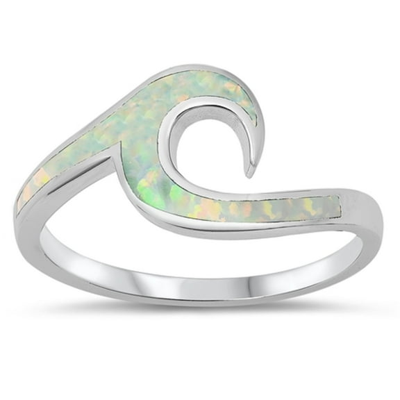 White Simulated Opal Ocean Wave Ring Sterling Silver Size 6