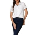 thumbnail image 4 of INSPIRE CHIC Women's Floral Lapel Collar Short Sleeve Button Down Chiffon Work Blouse XS White, 4 of 6